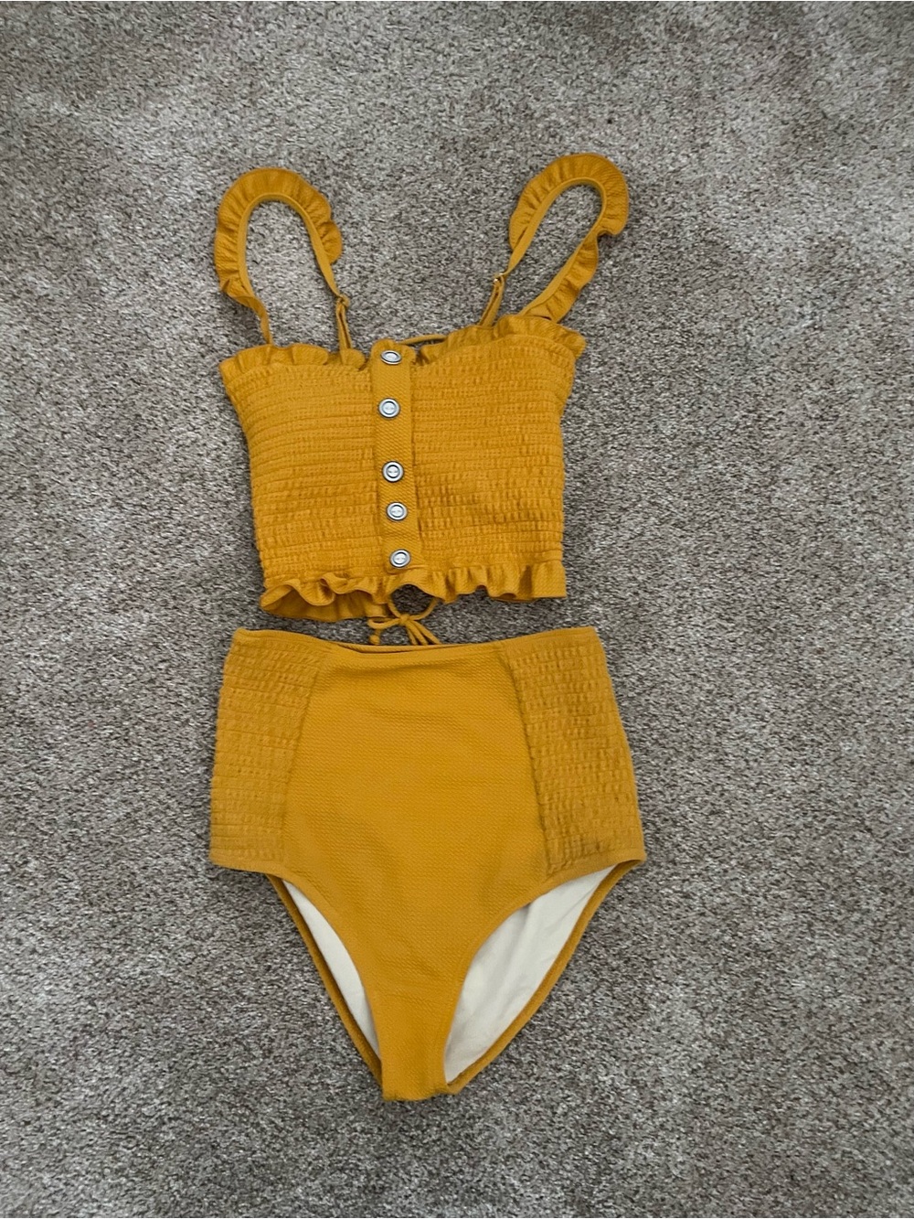 Mustard Smocked High-Waist Bikini Set - Women Swim Bikinis